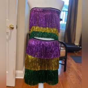 Mardi Gra two piece tinsel skirt and top 💜💚⭐️
